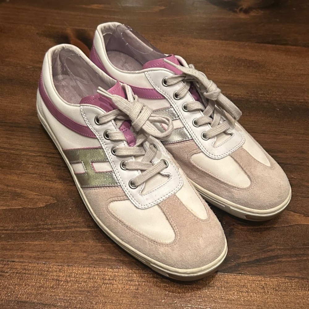 Hogan Campus Sneakers 10 White Purple Silver Italian Leather Suede Y2K Designer